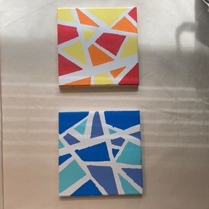 2 abstract paintings, water and fire.